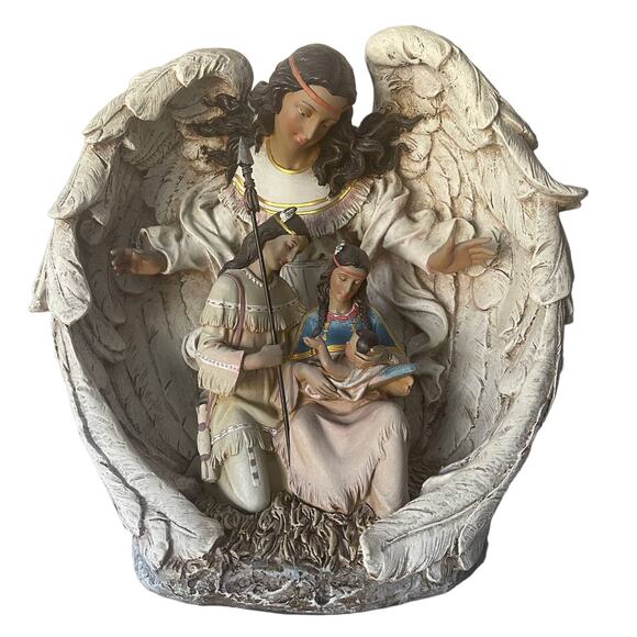 NAPCO Indigenous First Nations American Indian Guardian Angel & Family Nativity - Picture 1 of 11
